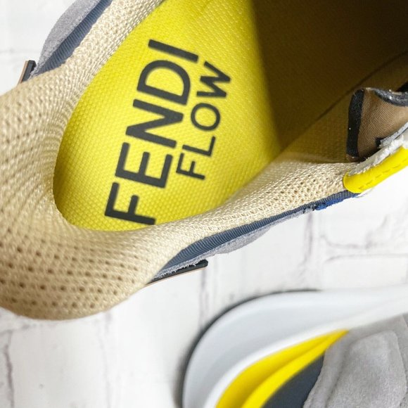 NEW Fendi Flow Multi Color Nylon Low Top Sneakers Men’s 7 Women’s 10 Blue Yellow - Picture 11 of 12